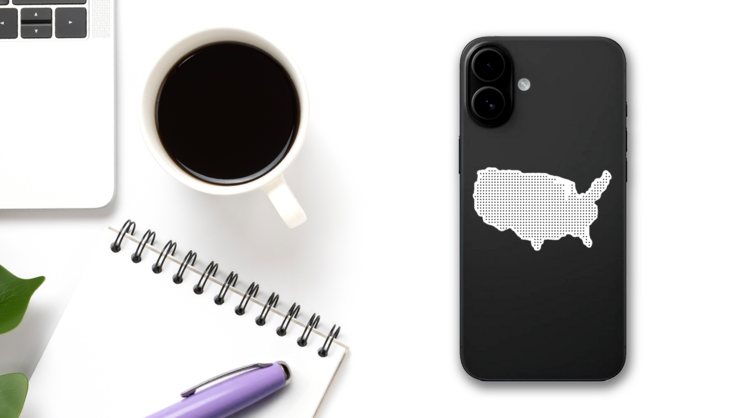 Dotted USA Map Sticker on a Phone (New) example