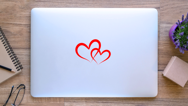 Double Red Hearts Love Sticker on a Laptop (New) example