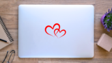 Double Red Hearts Love Sticker on a Laptop (New) example