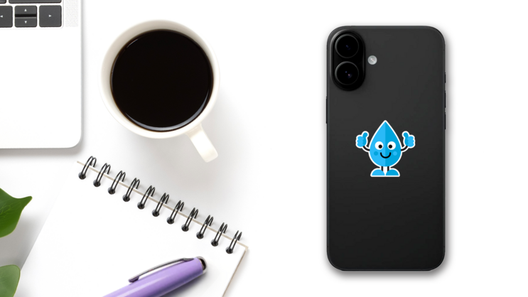 Double Thumbs Up Water Drop Cartoon Sticker on a Phone (New) example