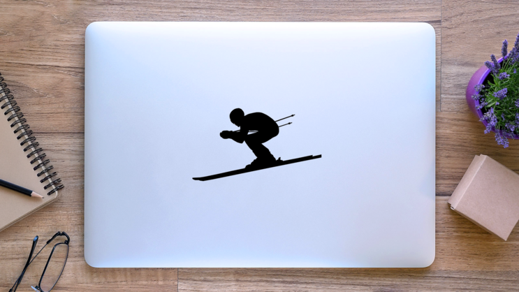 Downhill Skier Sticker on a Laptop (New) example