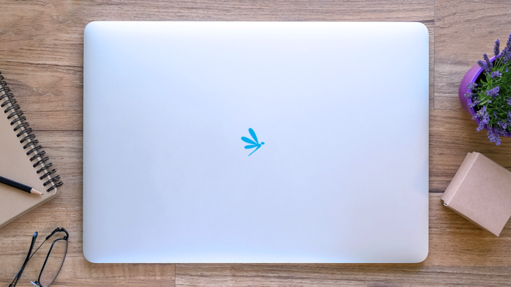Dragonfly Icon Logo Transfer Sticker on a Laptop (New) example