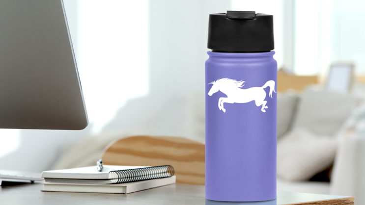 Dramatic Horse Sticker on a Water Bottle (New) example