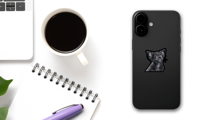 Drawing Black Chihuahua Sticker on a Phone (New) example