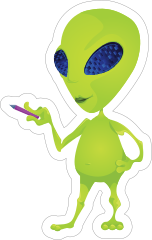 Drawing Green Alien Sticker