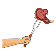 Drawing Hand Holding Steak On Fork Sticker 