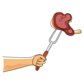 Drawing Hand Holding Steak On Fork Sticker 
