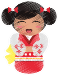 Drawing of Japanese Geisha Doll Sticker