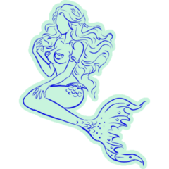Drawing Of Mermaid On Green Sticker