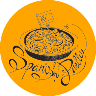 Drawing Of Seafood Paella Pan With Spanish Flag Sticker