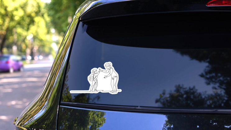 Drawing Of Teacher Giving High Five To Student Sticker on a Rear Car Window (New) example
