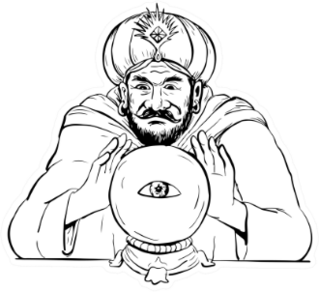 Drawing Sketch Male Fortune Teller Over Crystal Ball Sticker