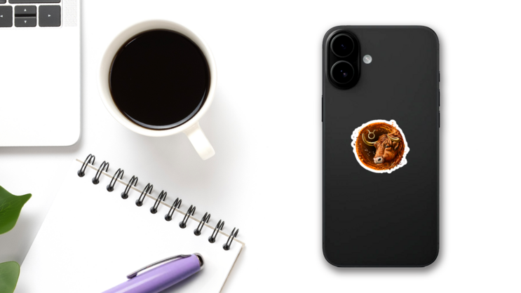 Drawn Image Of The Zodiac Taurus Watercolor Sticker on a Phone (New) example