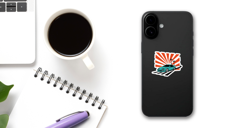 Drift Car Sunburst Sticker on a Phone (New) example