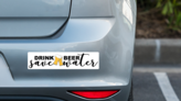 Drink Beer, Save Water Bumper Sticker on a Grey Car Bumper example