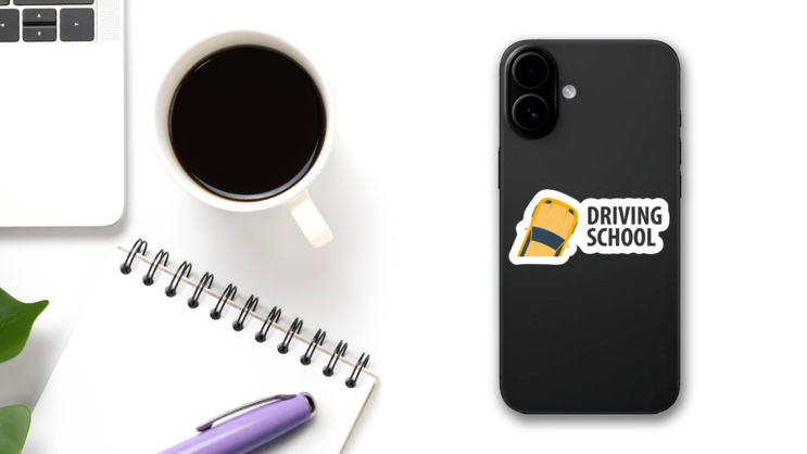 Driving School Banner With Car Sticker on a Phone (New) example