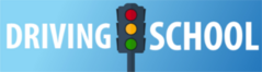 Driving School Banner With Street Light On Blue Sticker