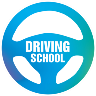 Driving School, Blue Steering Wheel Car And Mechanic Sticker