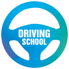 Driving School, Blue Steering Wheel Car And Mechanic Sticker