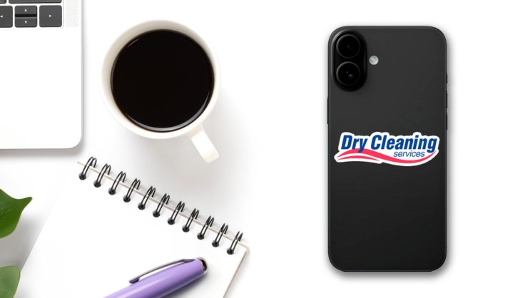 Dry Cleaning Services In Navy Blue & Red Sticker on a Phone (New) example