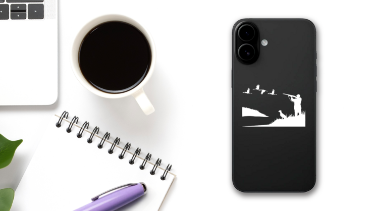 Duck Hunting On Island Sticker on a Phone (New) example