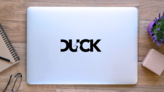 Duck Logo In Letters Sticker on a Laptop (New) example