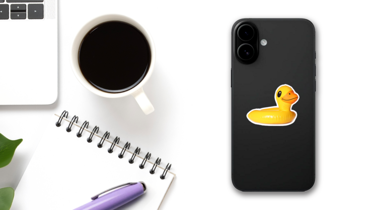 Duck Shaped Inflatable Ring Beach Sticker on a Phone (New) example