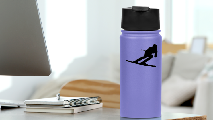 Dynamic Alpine Skier Sticker on a Water Bottle (New) example