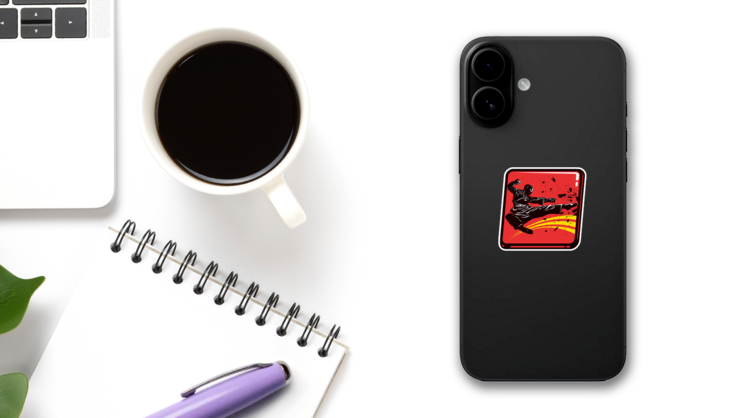 Dynamic Icon Of Martial Arts Fighter Sticker on a Phone (New) example