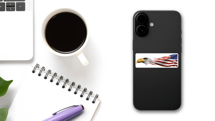 Eagle and USA Flag Sticker on a Phone (New) example