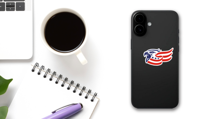 Eagle Head American Flag Sticker on a Phone (New) example