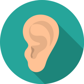 Ear Icon On Blue Sticker