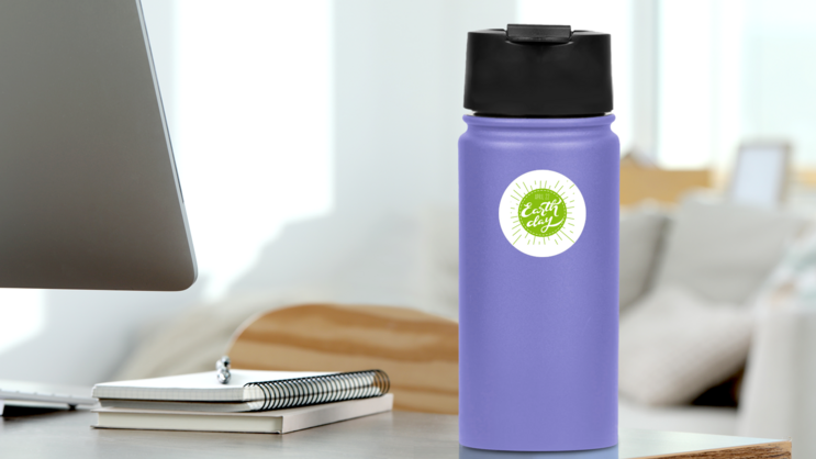Earth Day Hipster Style Sticker on a Water Bottle (New) example