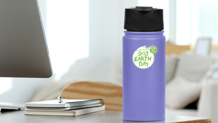 Earth Day  Round Green Sticker on a Water Bottle (New) example