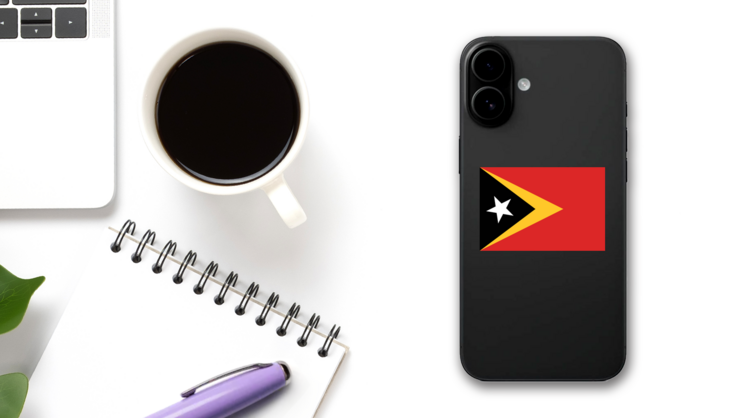 East Timor Flag Sticker on a Phone (New) example