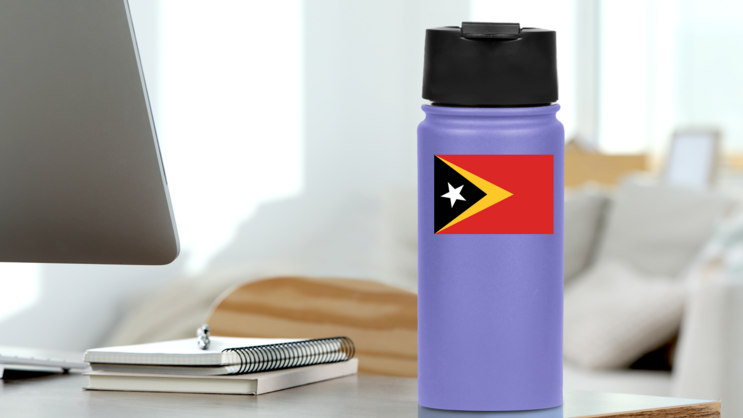East Timor Flag Sticker on a Water Bottle (New) example
