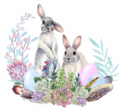 Easter Bunnies Watercolor Illustration Succulents Sticker