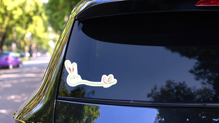 Easter Bunny Illustration Doodle Sticker on a Rear Car Window (New) example