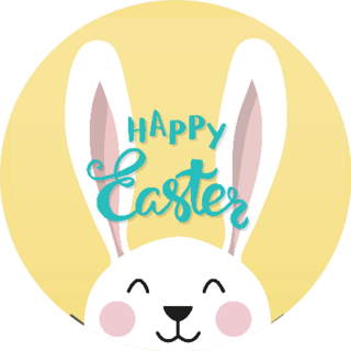 Easter Bunny On Yellow With Handwritten happy Easter Sticker