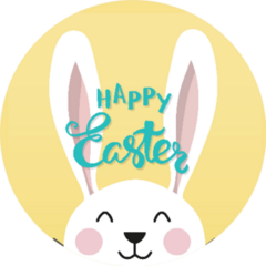 Easter Bunny On Yellow With Handwritten happy Easter Sticker
