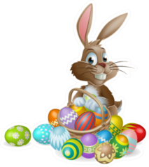 Easter Bunny Rabbit With Basket Full Of Decorated Eggs Sticker