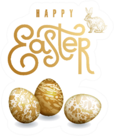 Easter Card With Realistic Easter Eggs In Gold Sticker