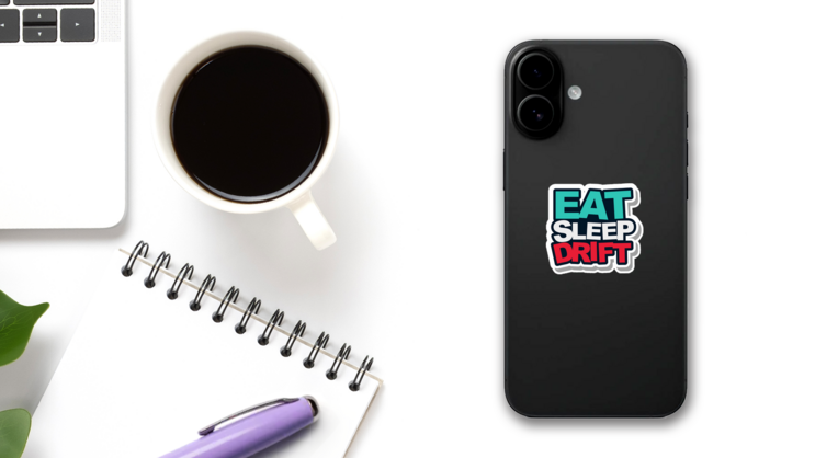 Eat Sleep Drift JDM Sticker on a Phone (New) example