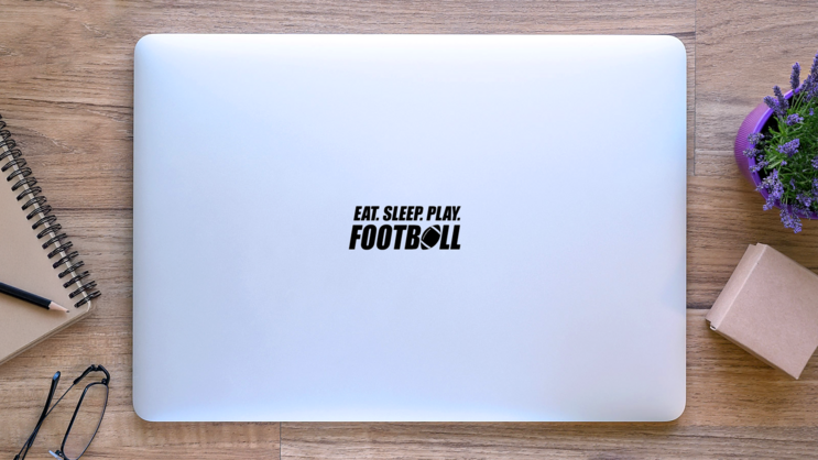 Eat Sleep Play Football Lettering Sticker on a Laptop (New) example