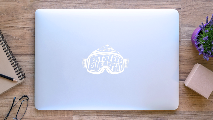 Eat Sleep Ride Repeat Goggles Snowboarding Sticker on a Laptop (New) example