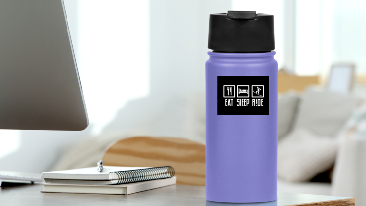 Eat, Sleep, Ride Snowboarding Sticker on a Water Bottle (New) example