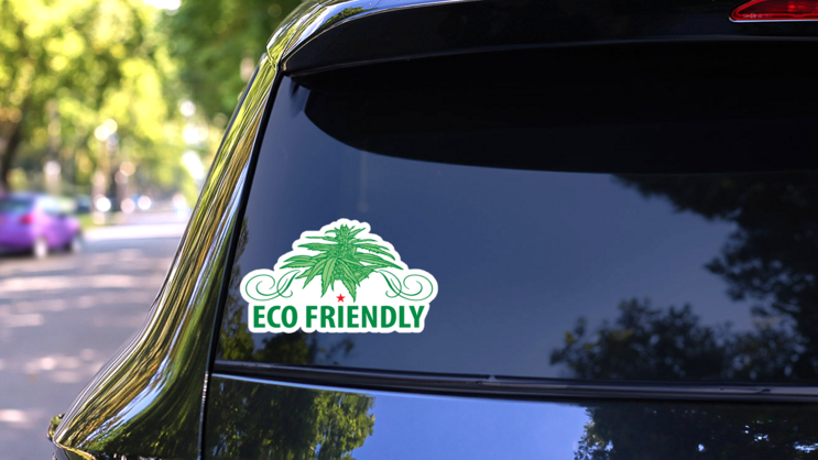 Eco Friendly Cannabis Plants Sticker on a Rear Car Window (New) example