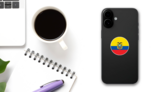 Ecuador Round Flag Sticker on a Phone (New) example