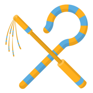 Egyptian Crook And Flail Icon In Cartoon Style Sticker