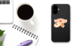 Egyptian Eye Of Hours Illustration In Orange Sticker on a Phone (New) example